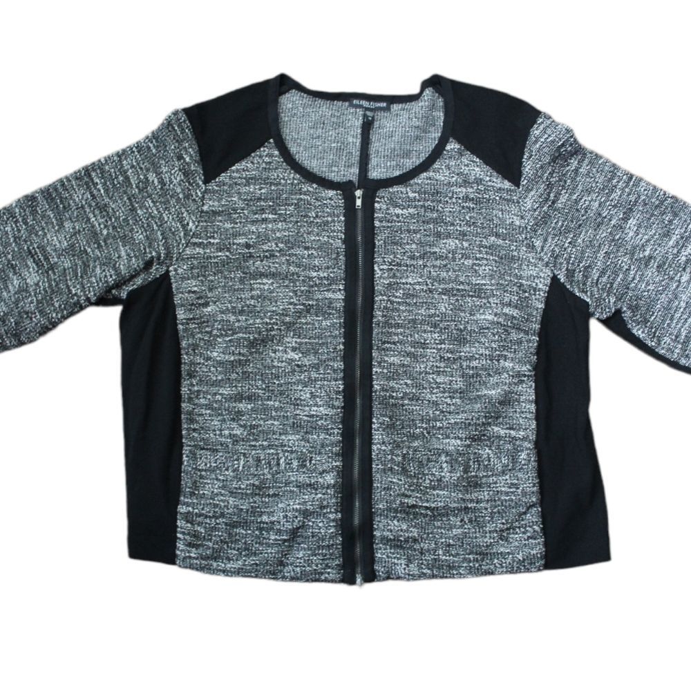 Eileen Fisher zip front cardigan with knit accents 1x